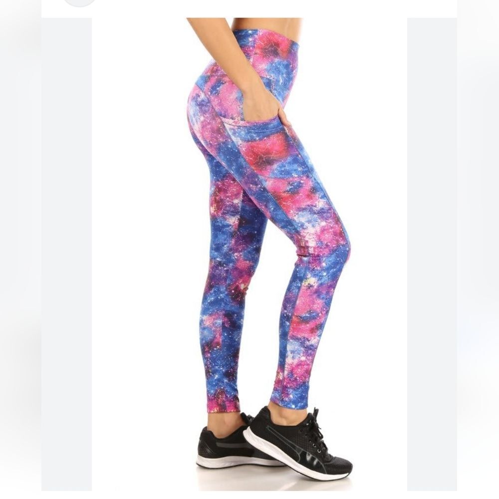Shosho Galaxy Print Leggings - Blue and Pink